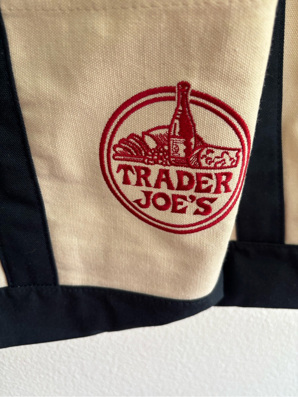 Trader Joe’s tote bag with tags Cream and Black Tote Bag